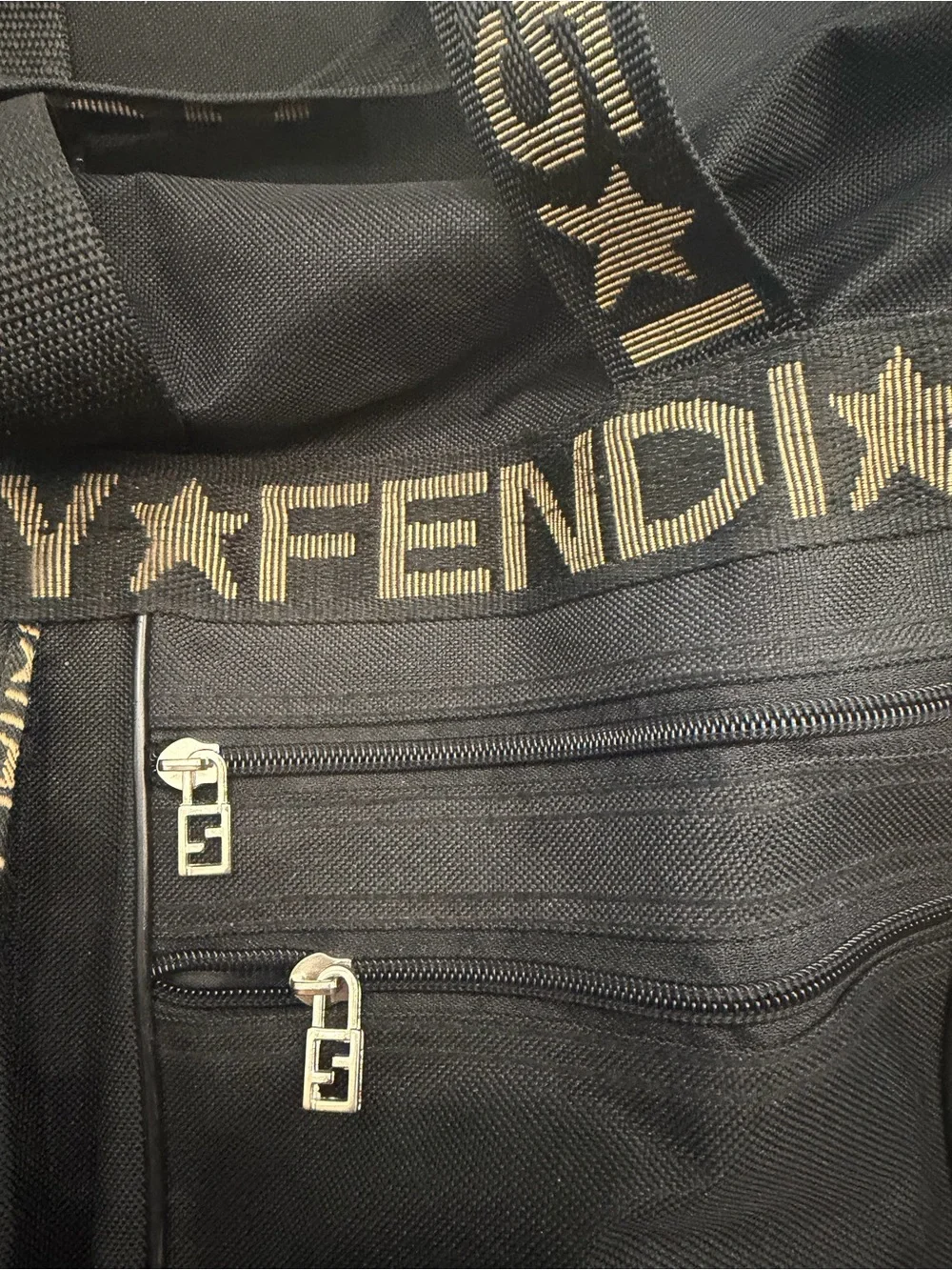 Fendi Black Duffel with Branded Gold-Tone Strap